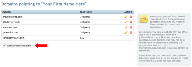 Add Another Domain Button while on Dashboard