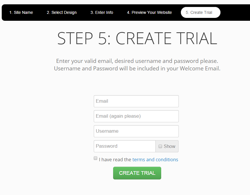 Free Trial Create Account Username and Password