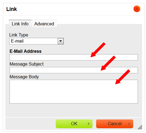 Link an Email email fields msg