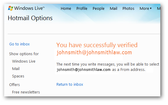 Send Mail As Hotmail Email Verification Confirmation