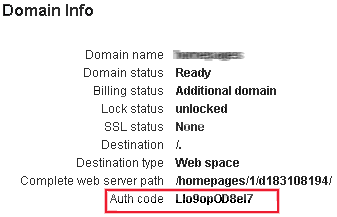 Domain Name Transfer Code Auth Code Example