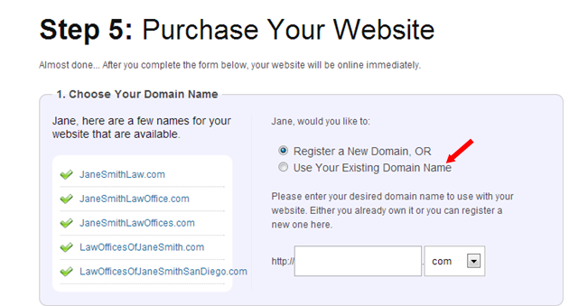 Choose Existing or Use New Domain Name