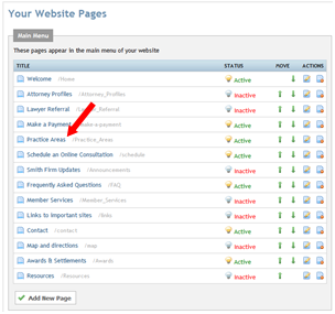 Your Website Pages List Click Page Selection