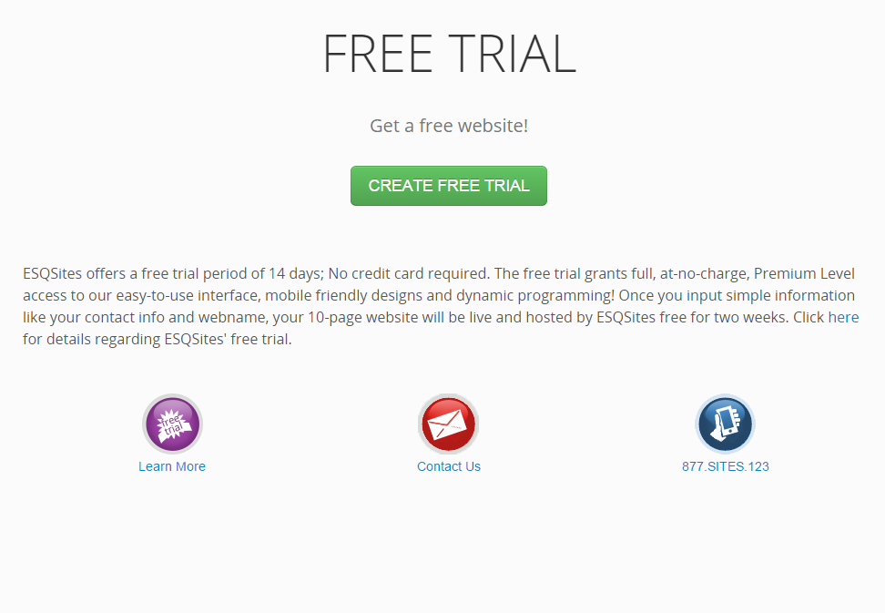 Free Trial panel fields Create Trial